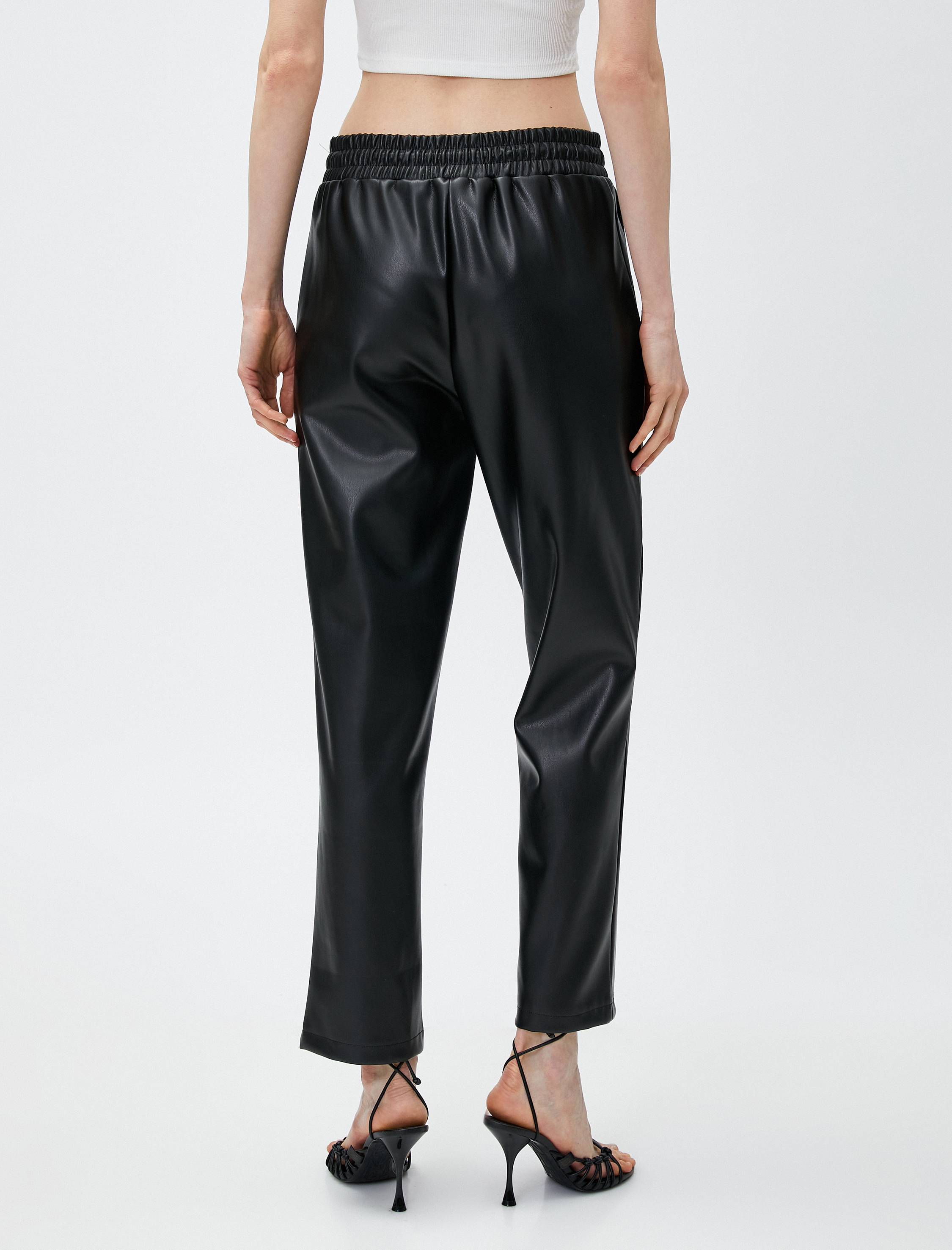   Suni Deri Pantolon Beli Bağlamalı Cepli