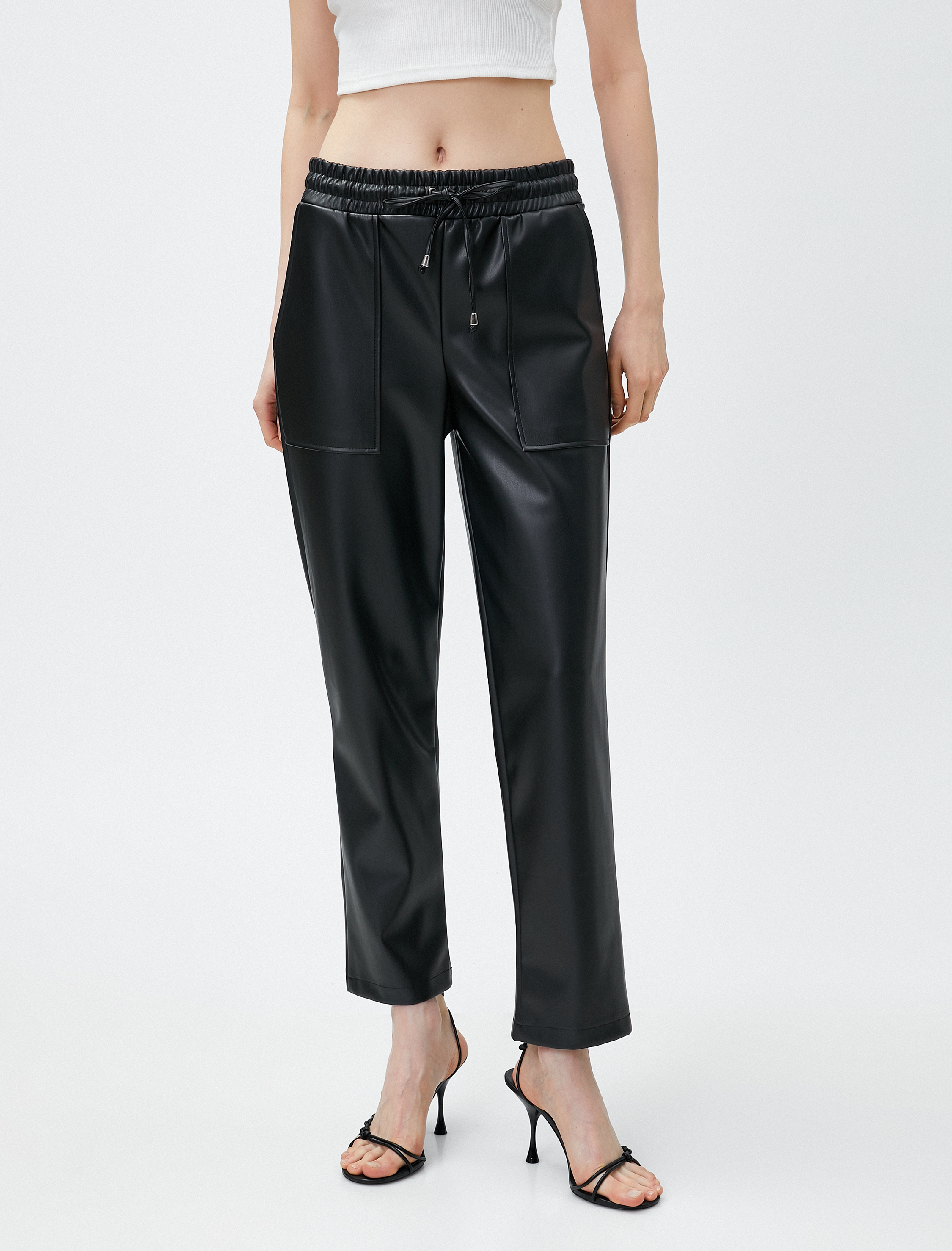   Suni Deri Pantolon Beli Bağlamalı Cepli