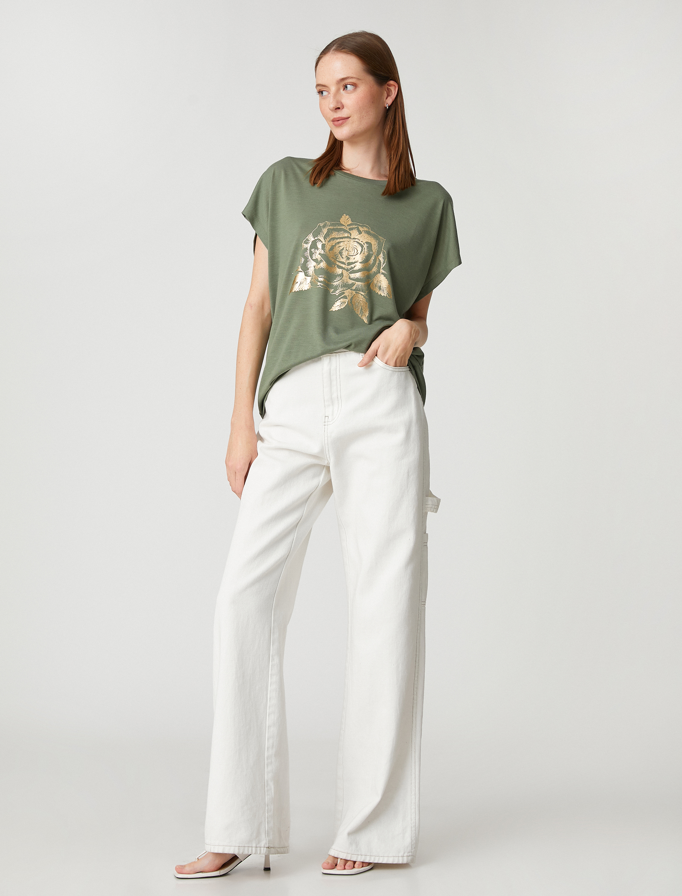   Parlak Baskılı Tişört Bisiklet Yaka