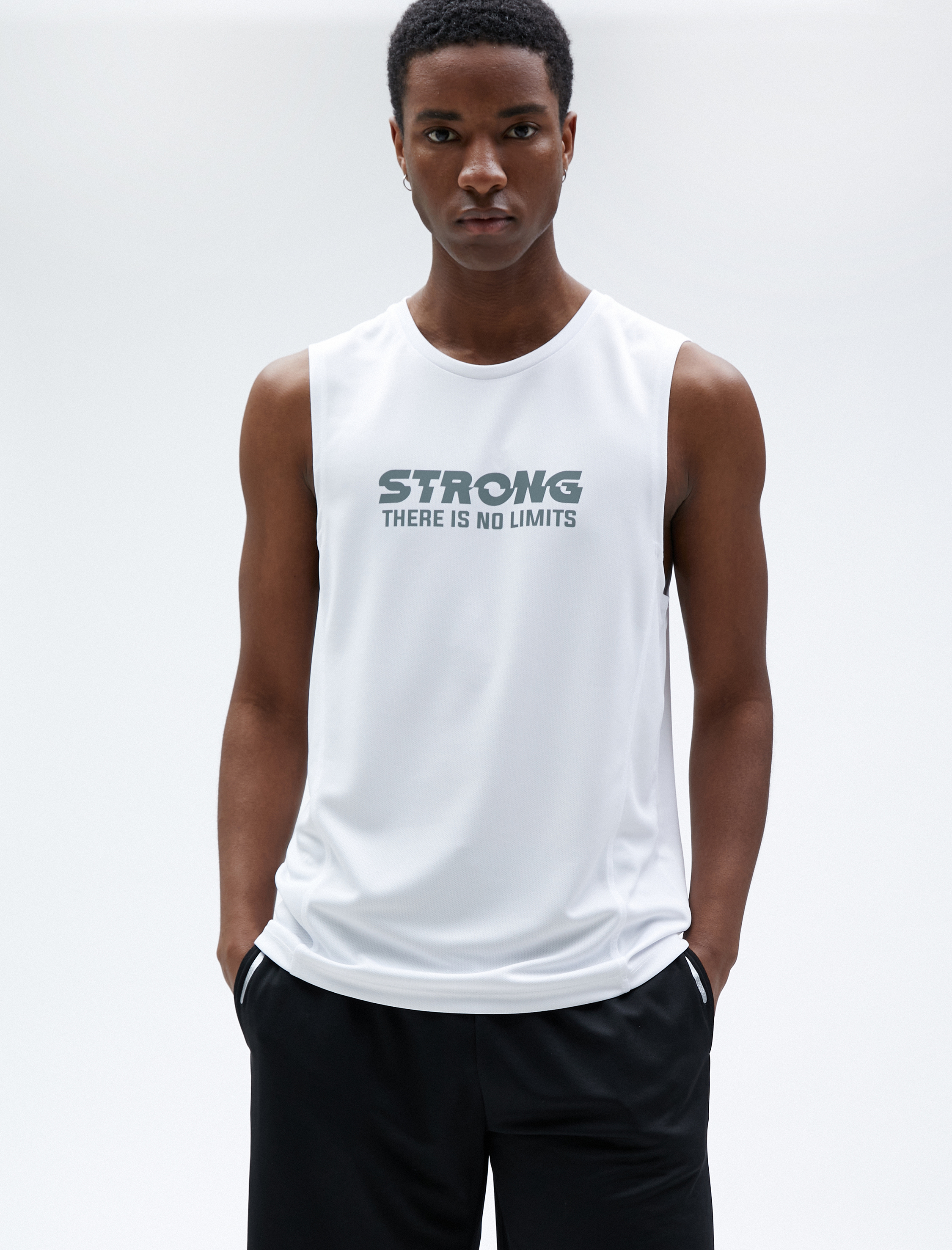   Sporcu Atleti Slogan Baskılı Bisiklet Yaka Kolsuz