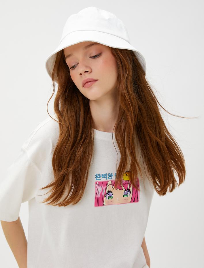  Anime Tişört Oversize Sırt Baskılı Kısa Kollu Bisiklet Yaka