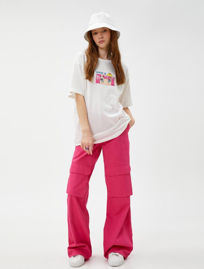  Anime Tişört Oversize Sırt Baskılı Kısa Kollu Bisiklet Yaka