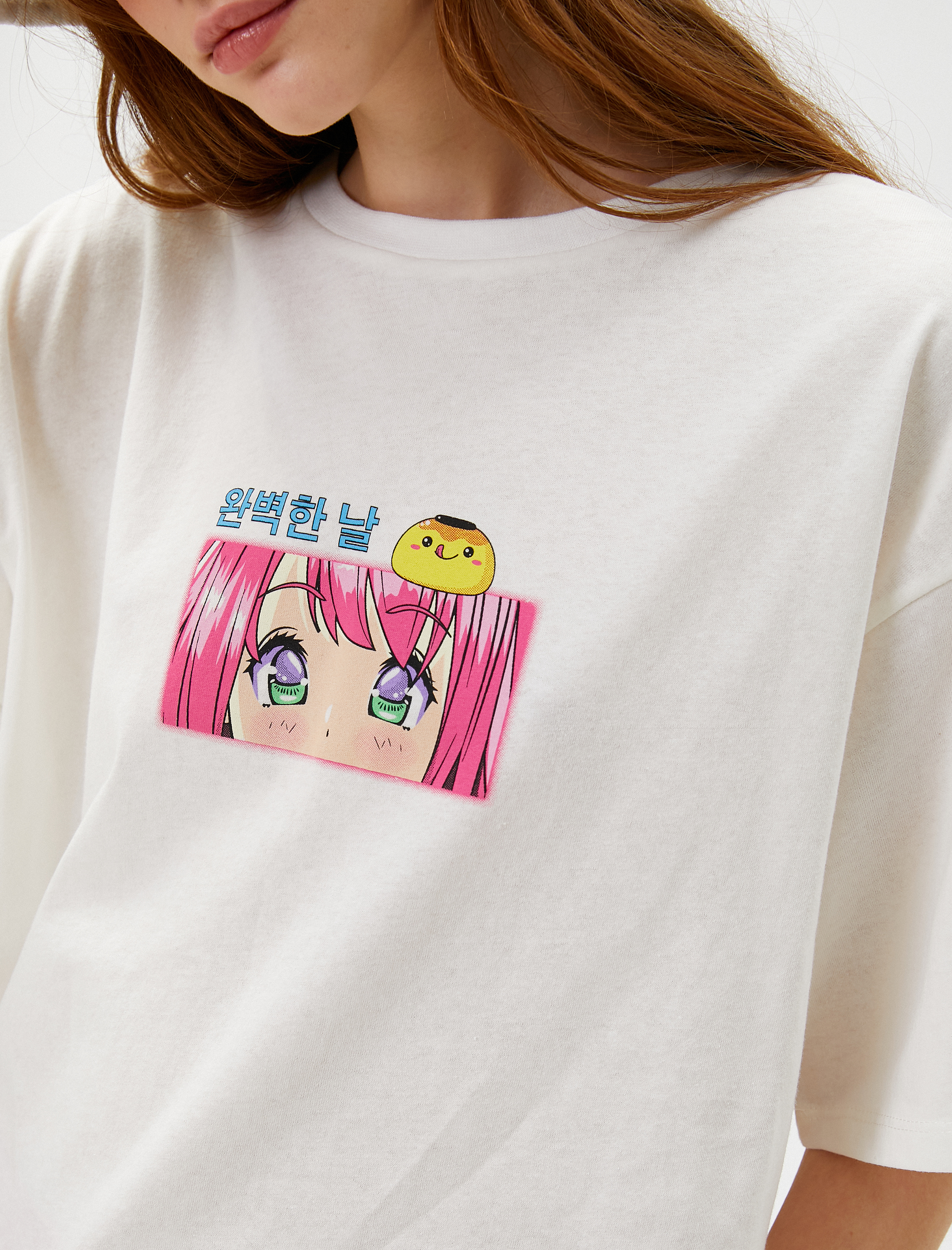   Anime Tişört Oversize Sırt Baskılı Kısa Kollu Bisiklet Yaka