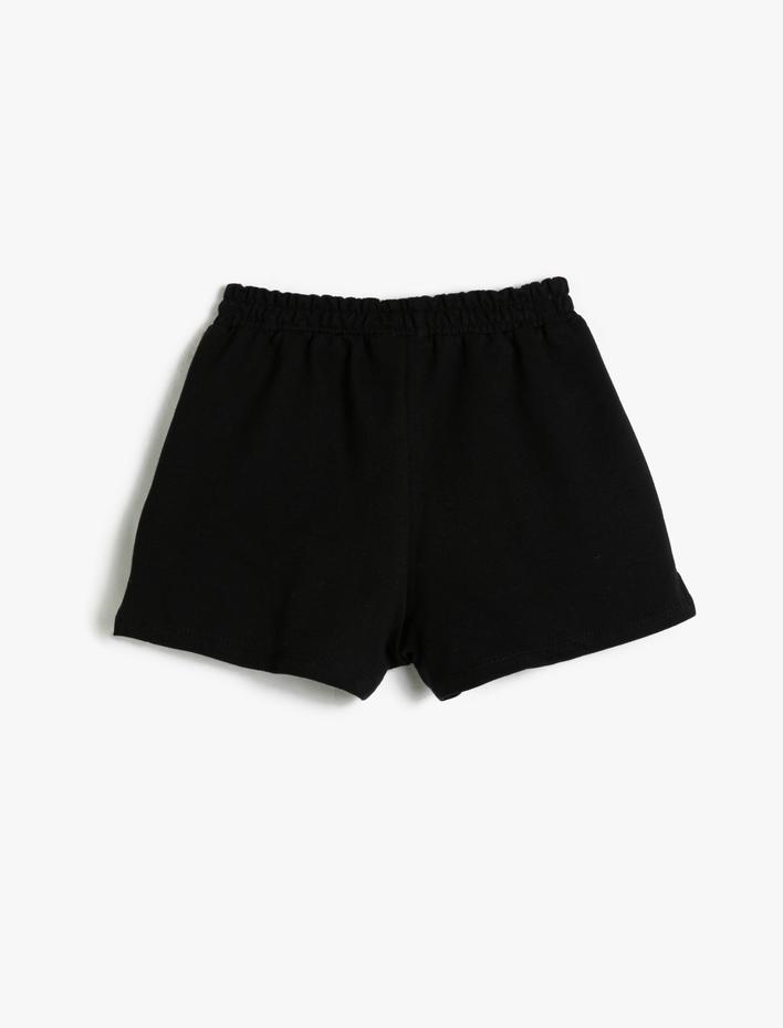 Kız Çocuk Şort Beli Bağlamalı Lastikli Cepli Baskı Detaylı Pamuklu