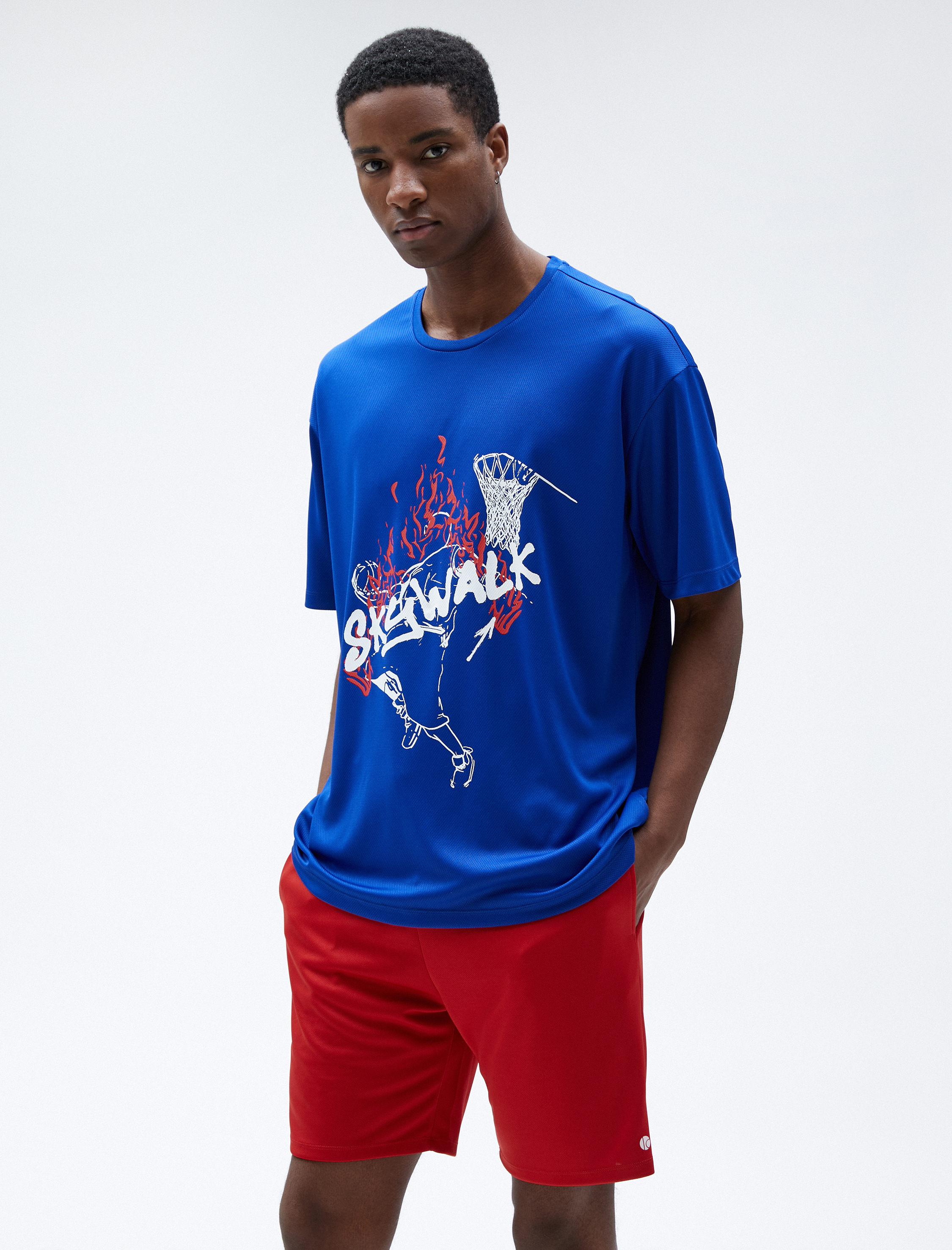   Spor Oversize Tişört Basketbol Baskılı Kısa Kollu