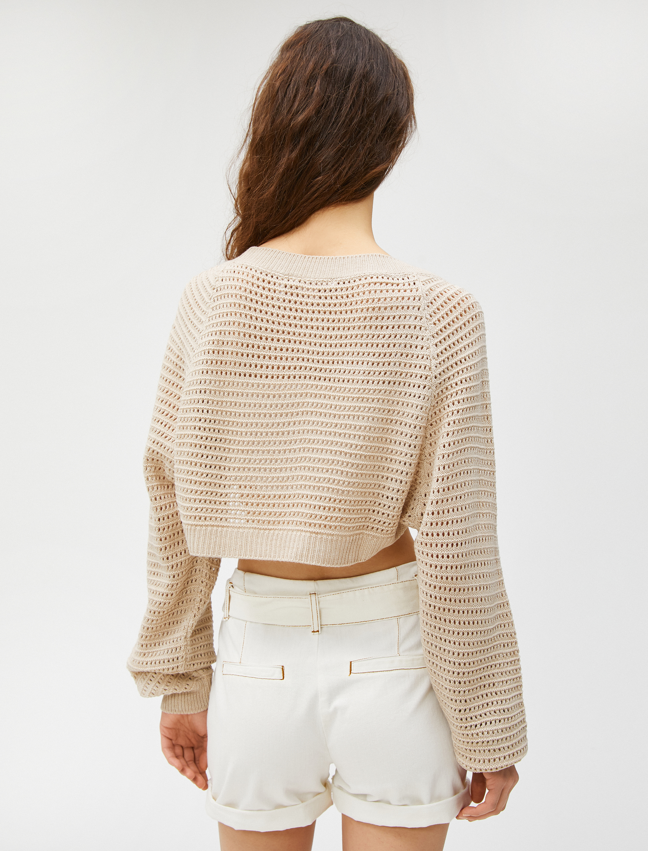   Crop Hırka Uzun Kollu Ajurlu