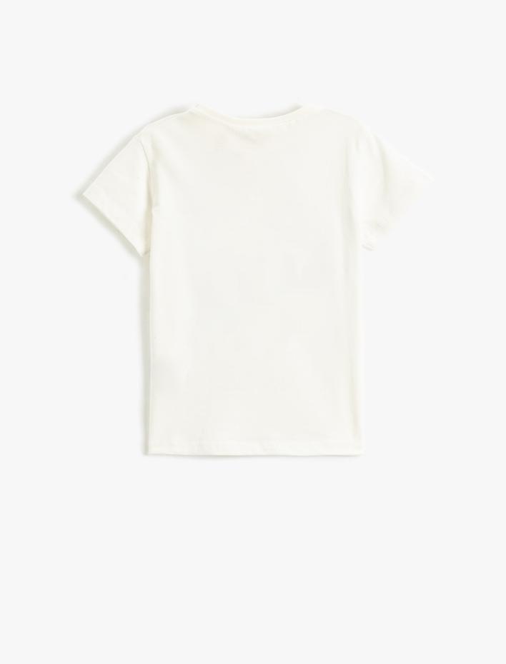 Kız Çocuk Tişört Bisiklet Yaka Kısa Kollu Kelebek Baskılı Pamuklu