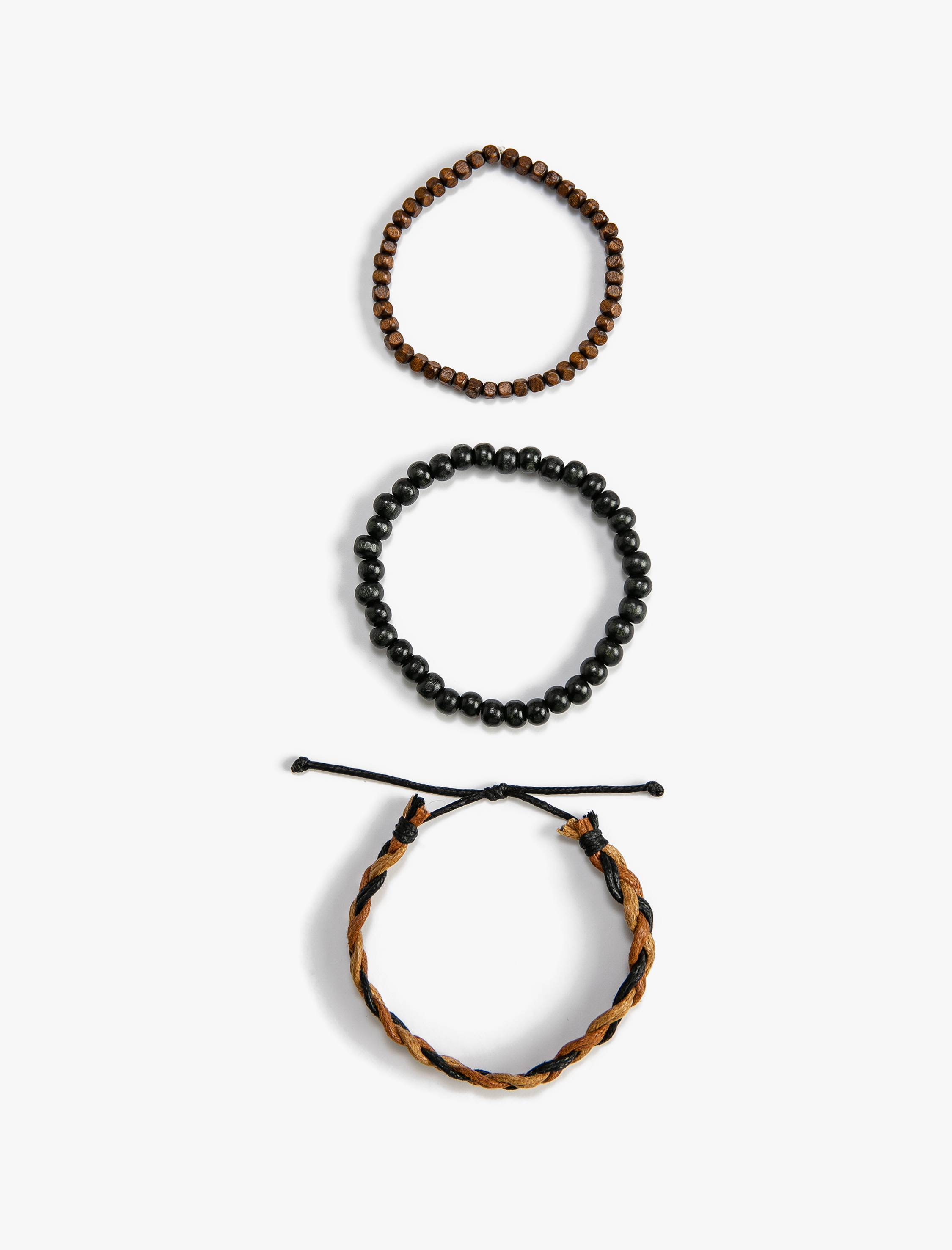 Erkek 3'lü Bileklik Seti Ahşap Boncuklu Örgü Motifli