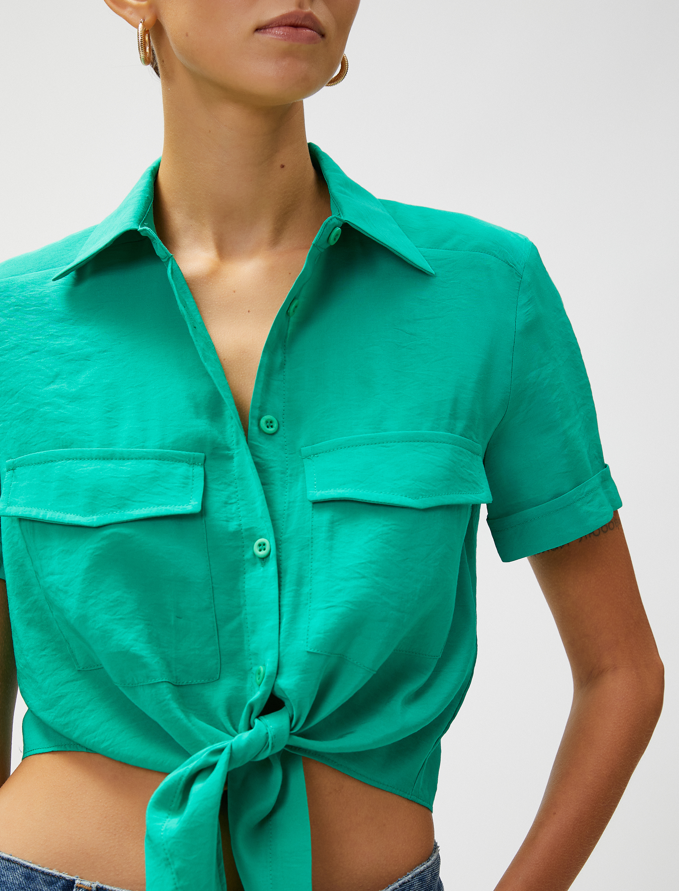   Crop Gömlek Bağlama Detaylı Modal Karışımlı