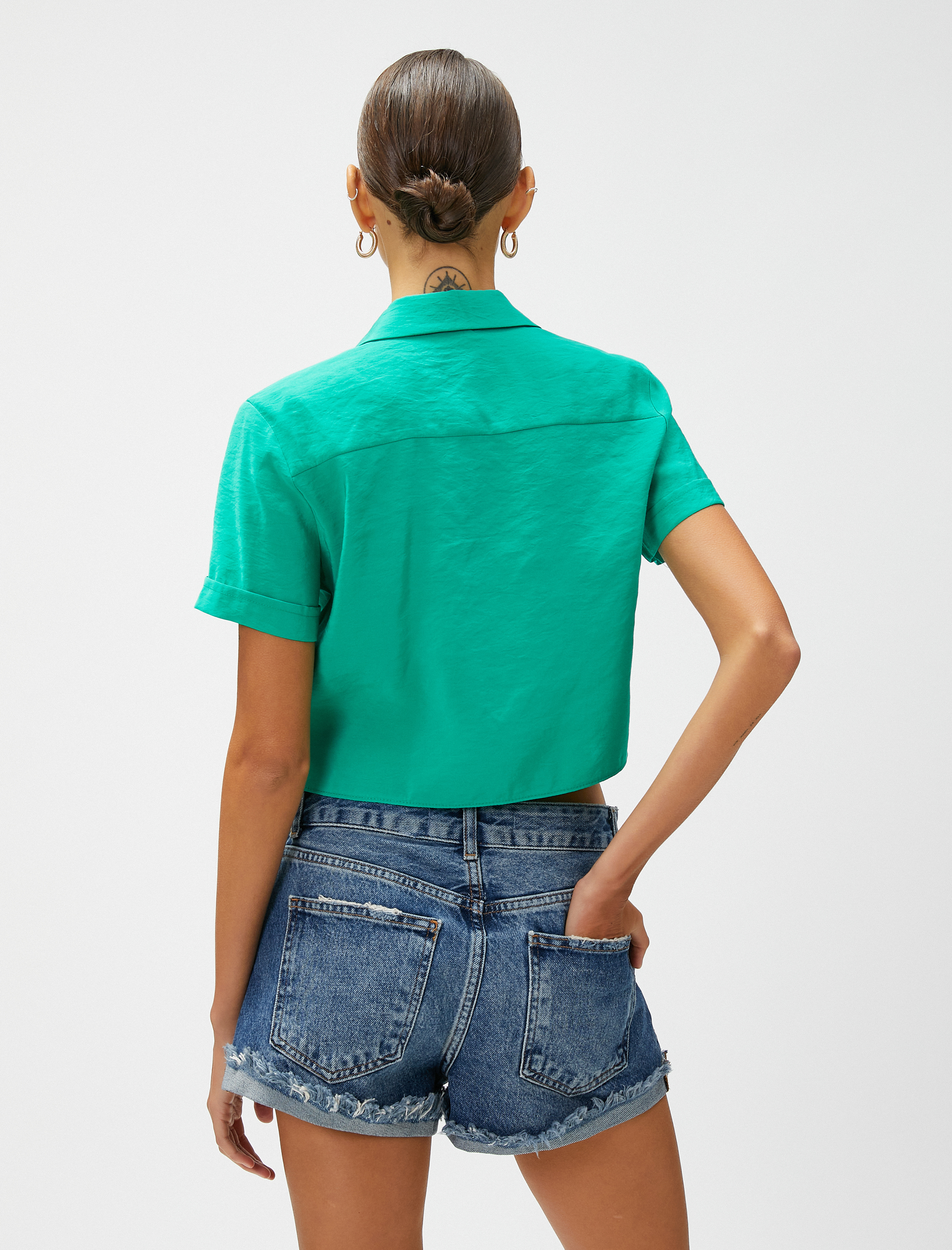   Crop Gömlek Bağlama Detaylı Modal Karışımlı