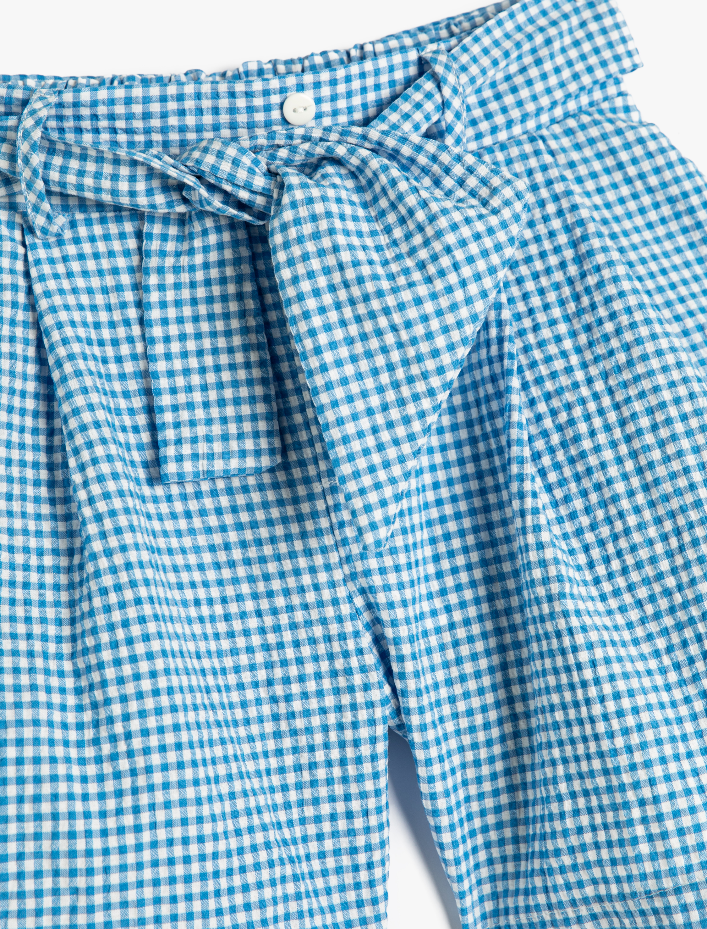 Kız Çocuk Şort Kemer Detaylı Pileli Yüksek Bel