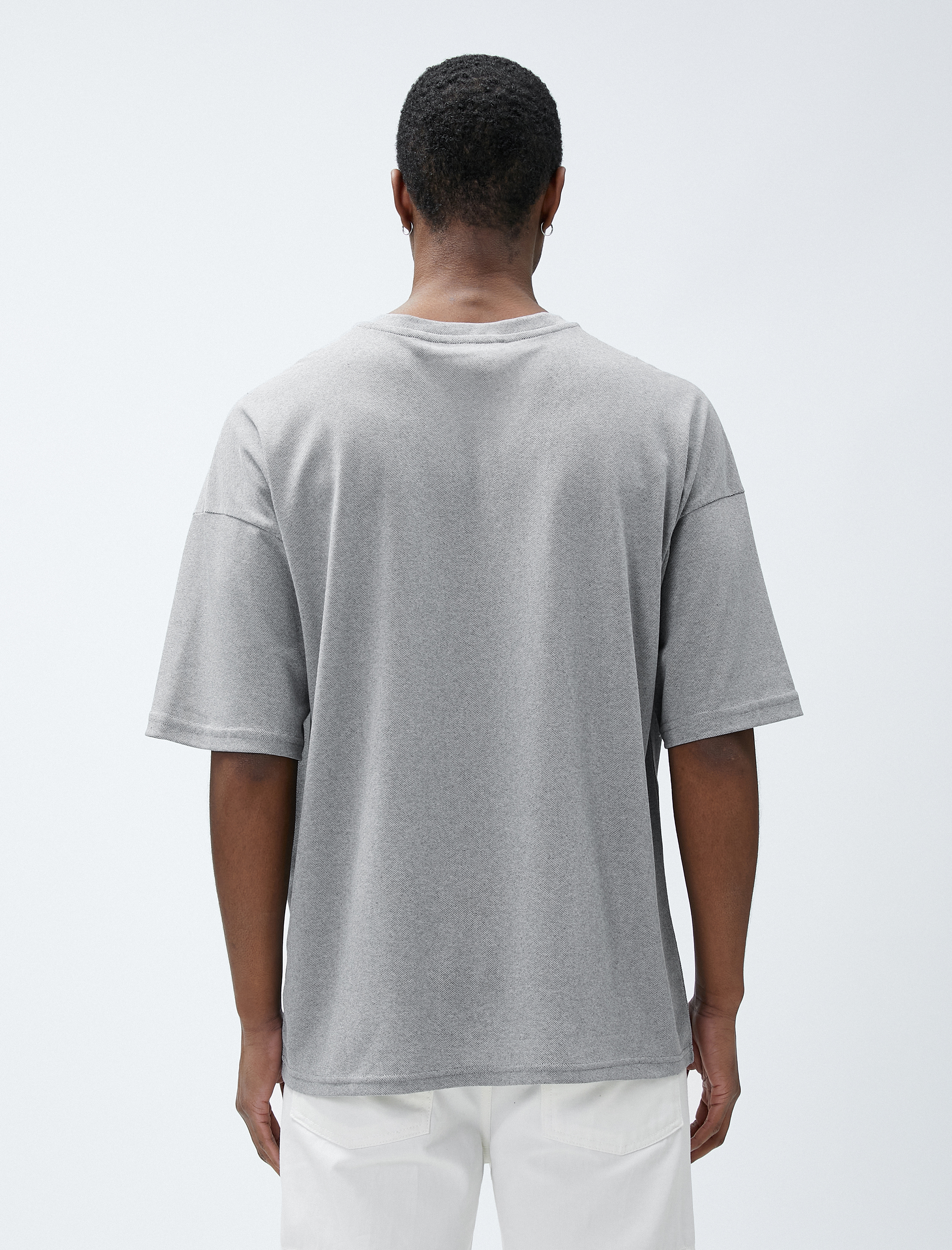   Basic Oversize Tişört Cep Detaylı Bisiklet Yaka Yarım Kollu