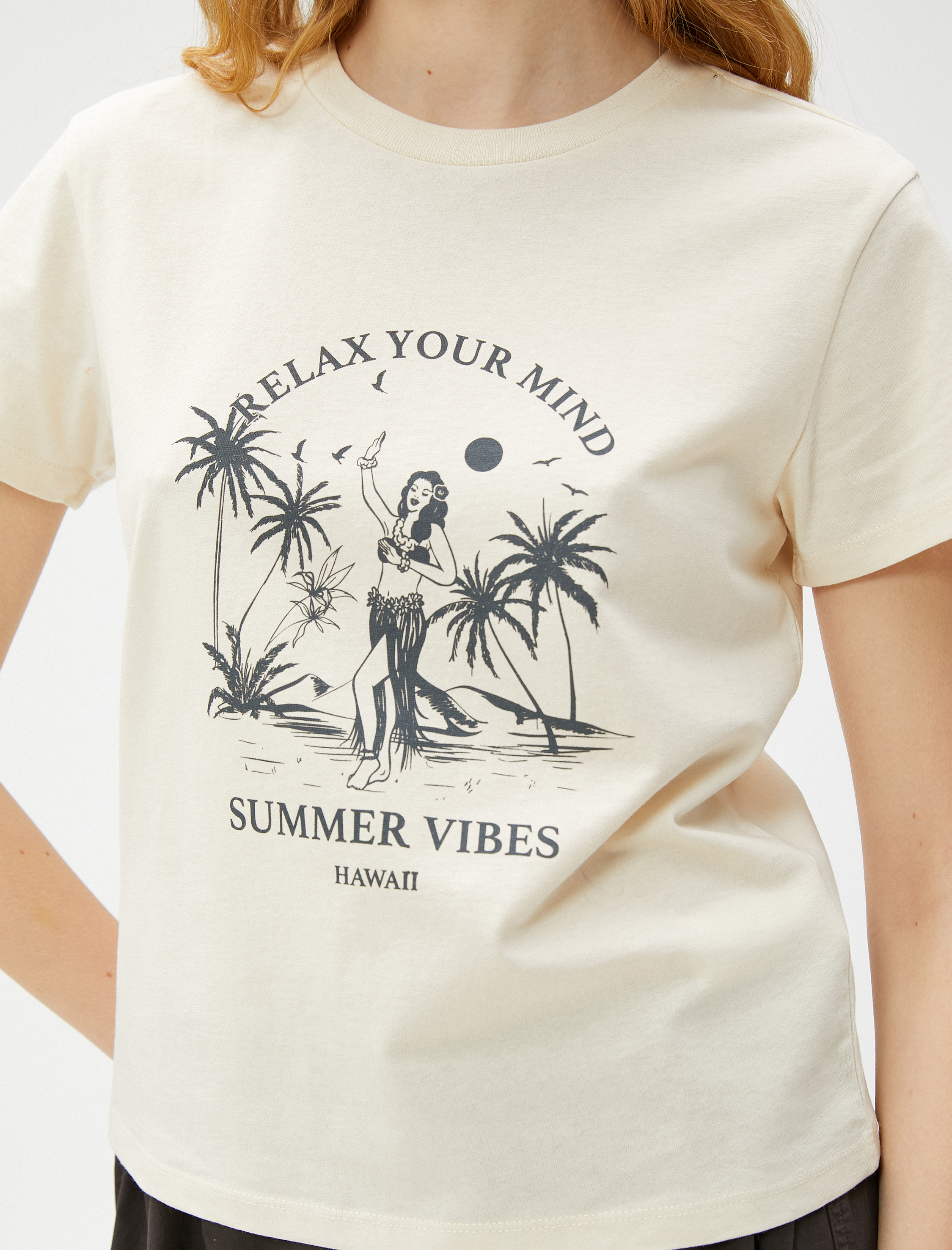   Slogan Baskılı Tişört Bisiklet Yaka Kısa Kollu Pamuklu