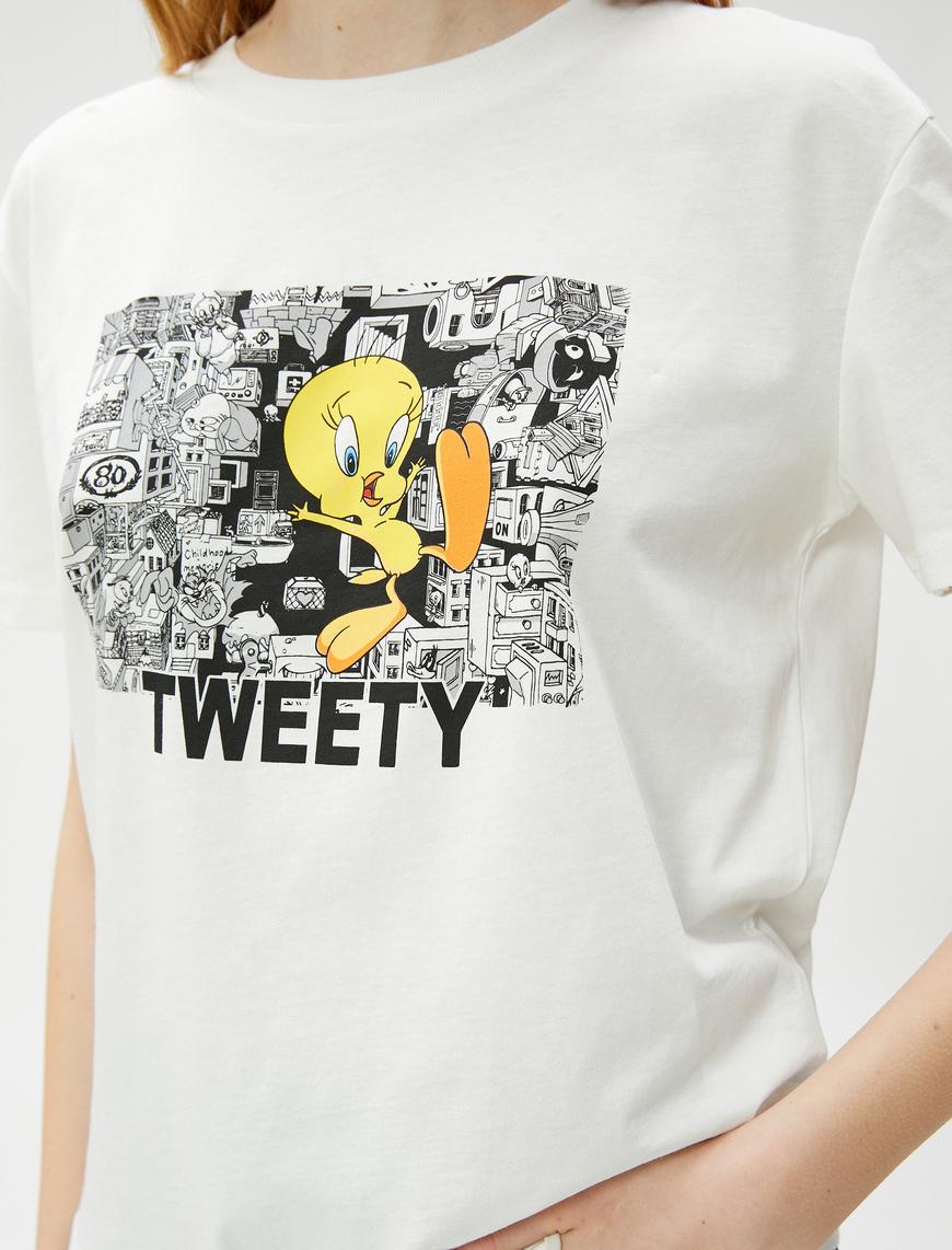   Tweety Tişört Baskılı Bisiklet Yaka Kısa Kollu Lisanslı