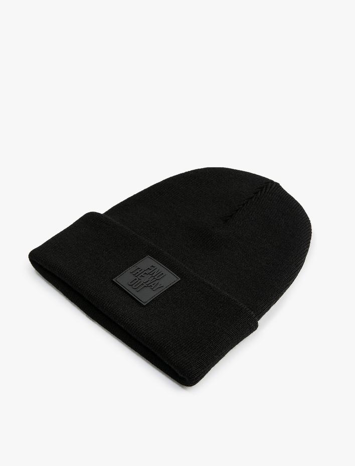 Erkek Basic Bere Slogan Etiket Baskılı Katlama Detaylı