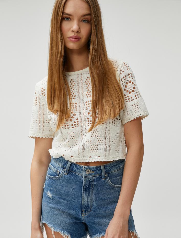  Triko Tişört Kroşe File Kısa Kollu Bisiklet Yaka