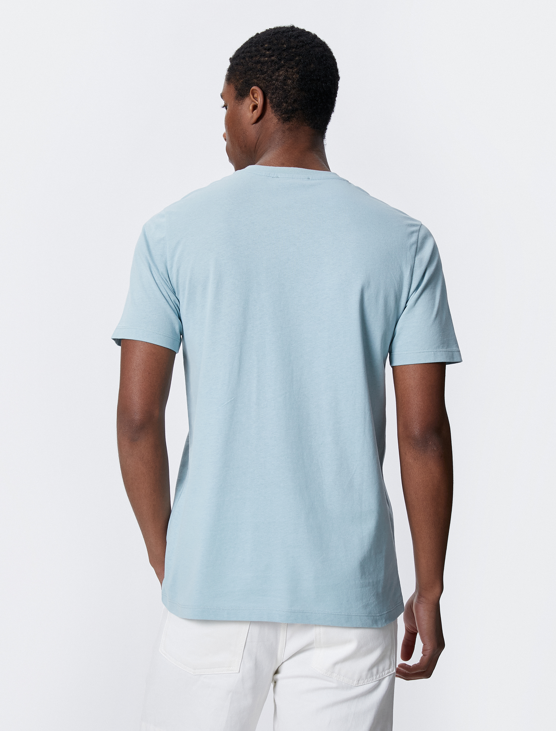   Uzakdoğu Baskılı Tişört Bisiklet Yaka Dar Kesim Pamuklu