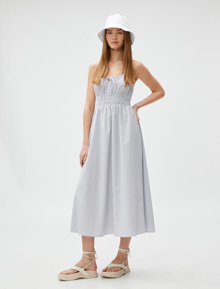  Midi Elbise İnce Askılı Gipeli Pencere Detaylı