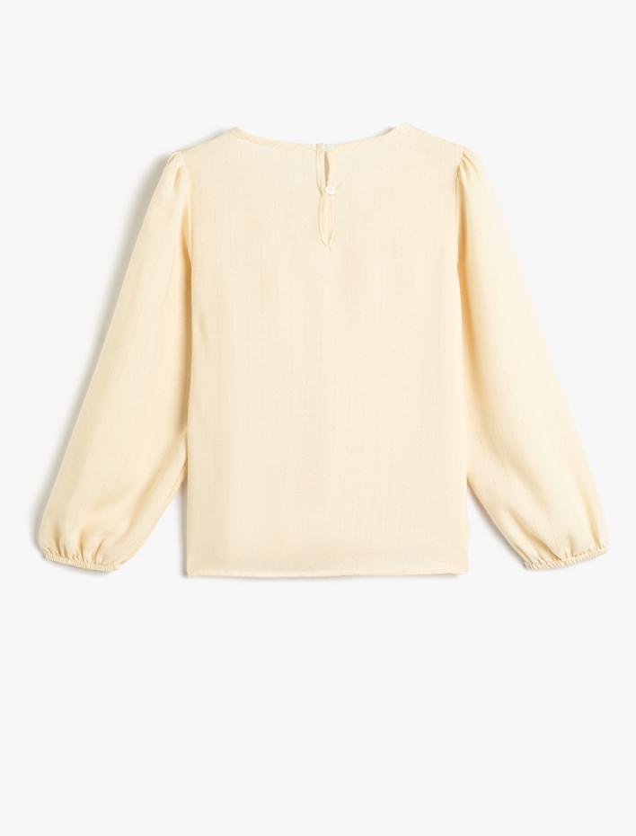 Kız Çocuk Uzun Kollu Bluz Fırfırlı Yuvarlak Yaka Manşetleri Lastikli