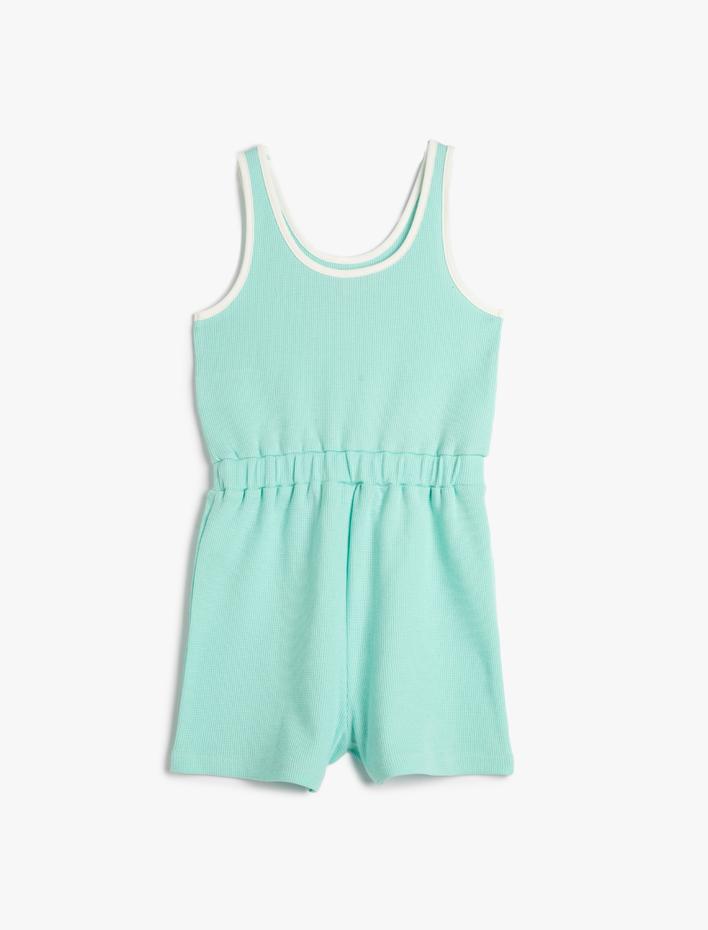 Kız Çocuk Tulum Mini Kalın Askılı Beli Lastikli Baskılı Pamuklu