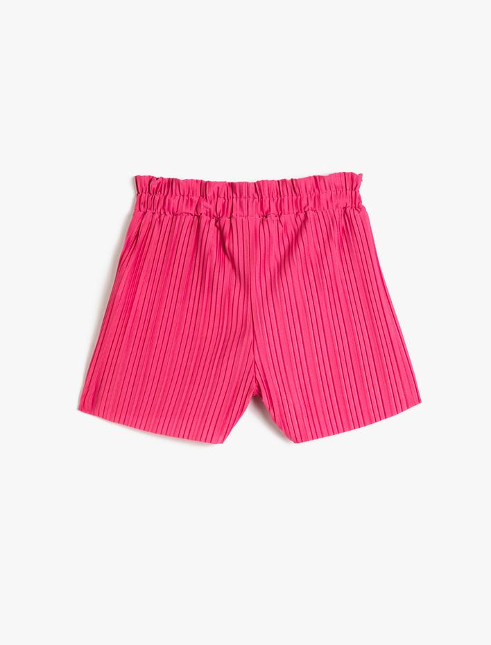 Kız Çocuk Şort Pileli Beli Lastikli Rahat Kesim