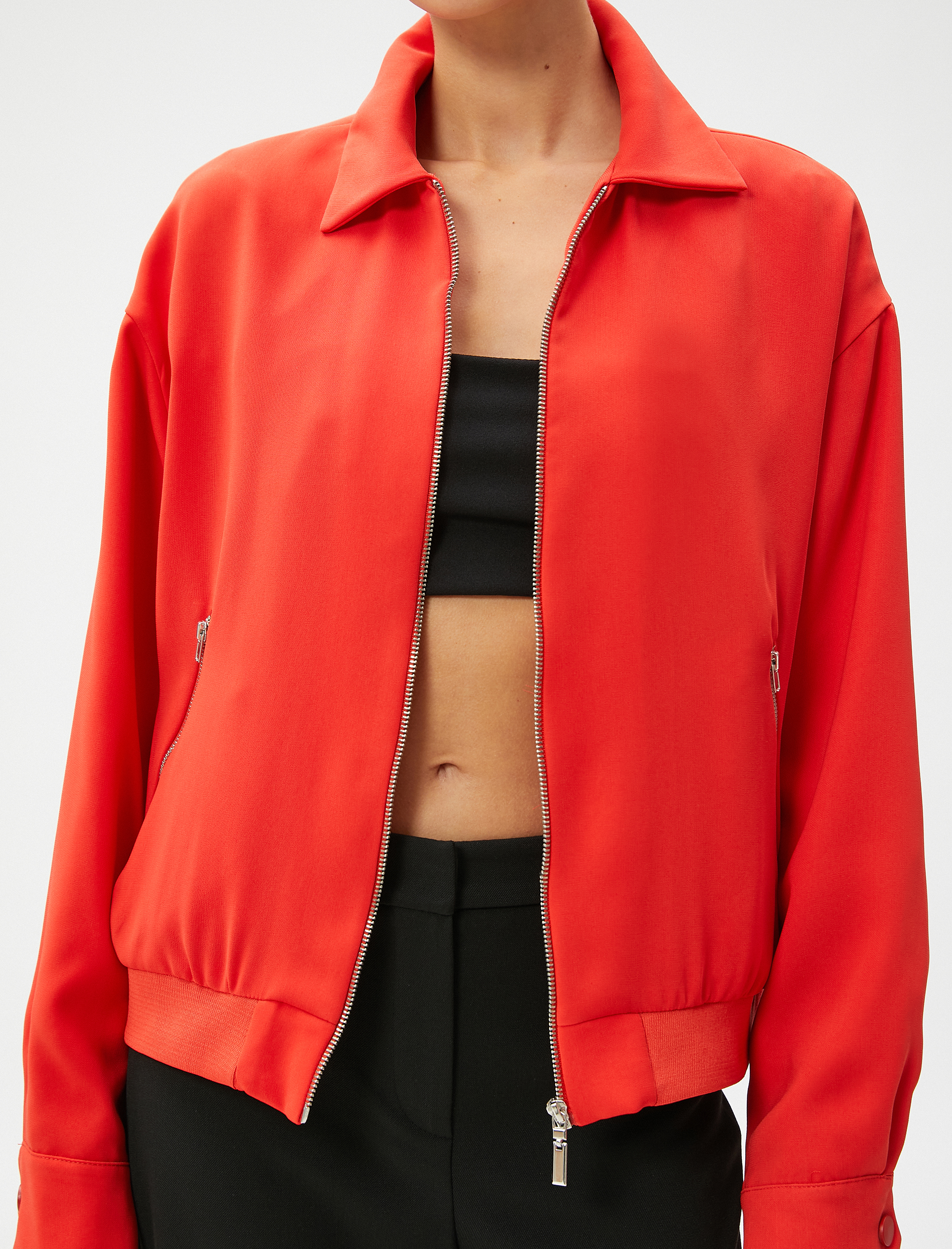   Bomber Ceket Fermuarlı Cepli Gömlek Yaka