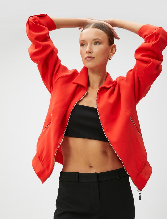  Bomber Ceket Fermuarlı Cepli Gömlek Yaka