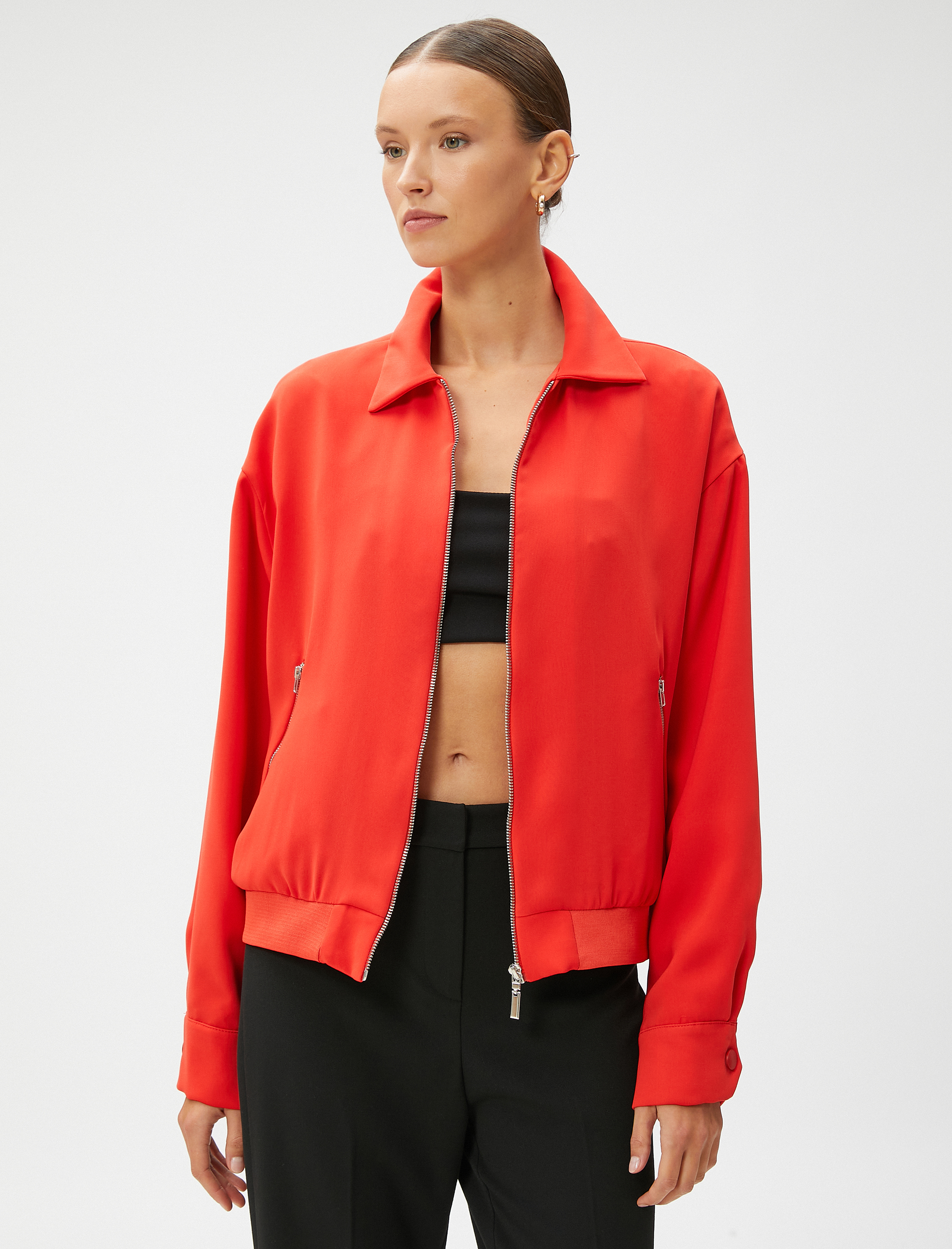   Bomber Ceket Fermuarlı Cepli Gömlek Yaka