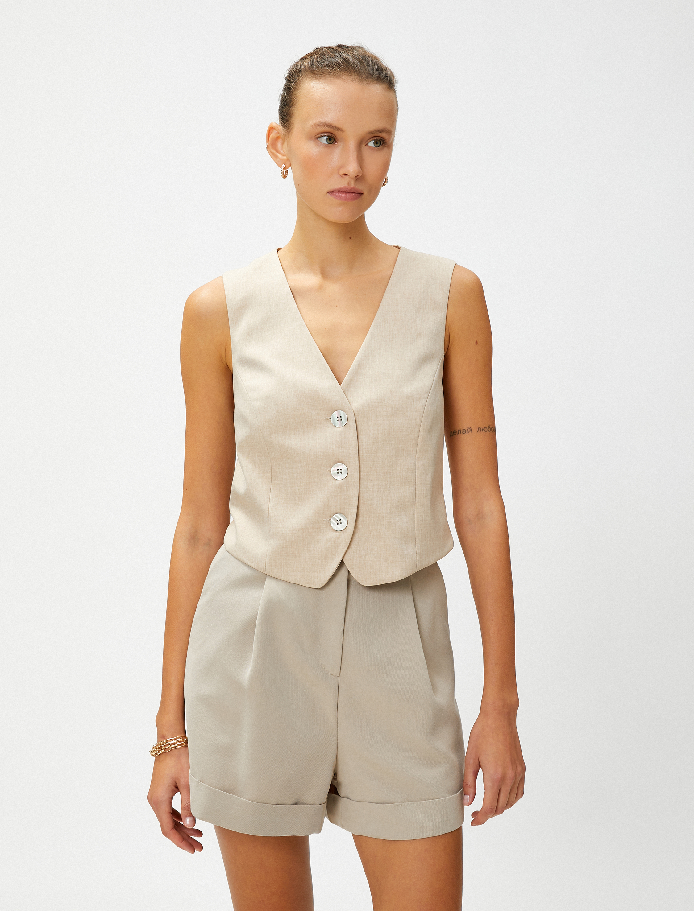   Crop Yelek Düğmeli