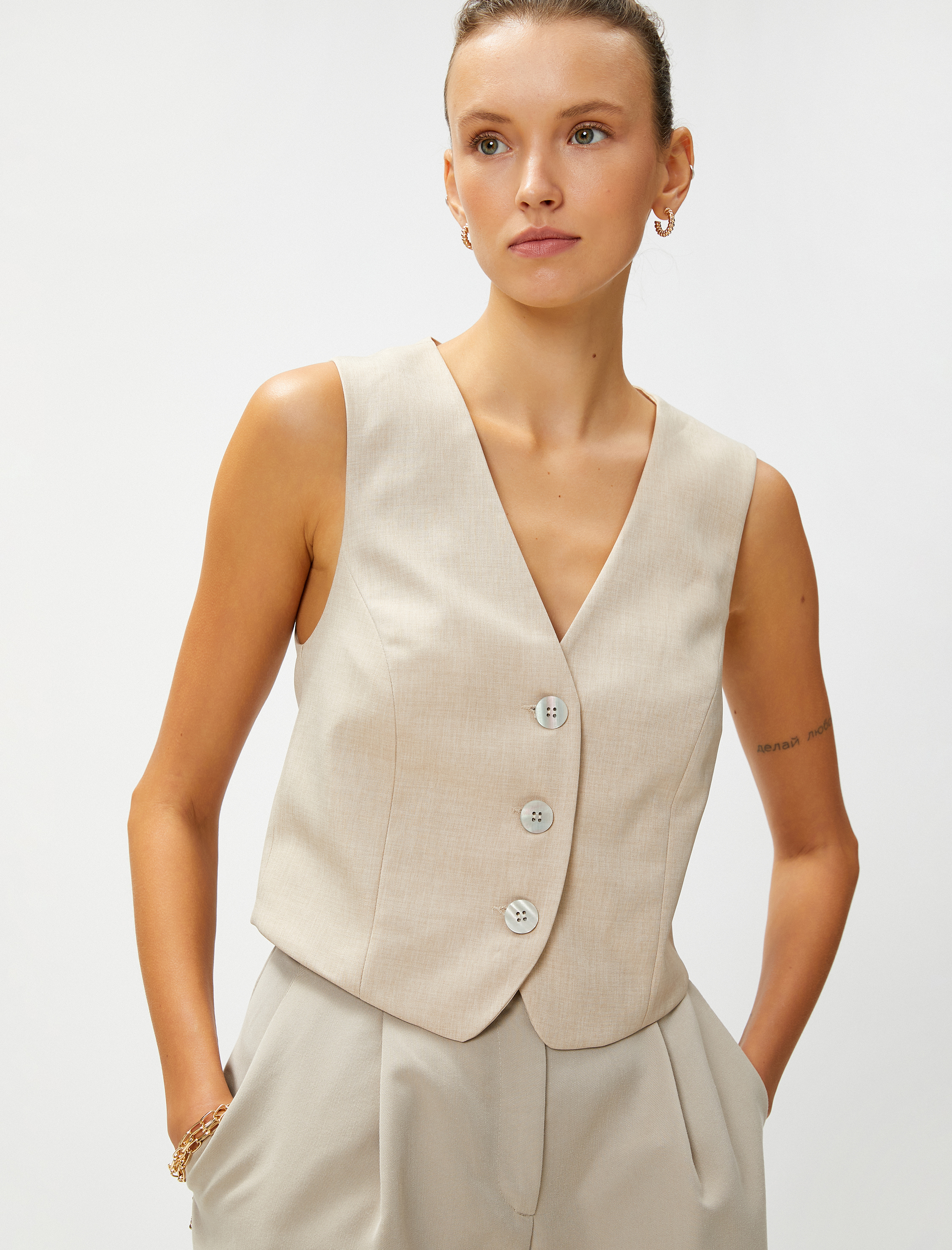   Crop Yelek Düğmeli