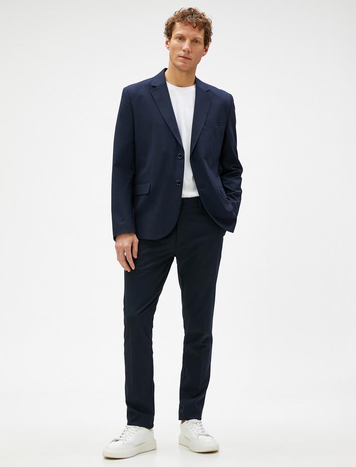  Basic Blazer Ceket Dikiş Detaylı Düğmeli Cepli