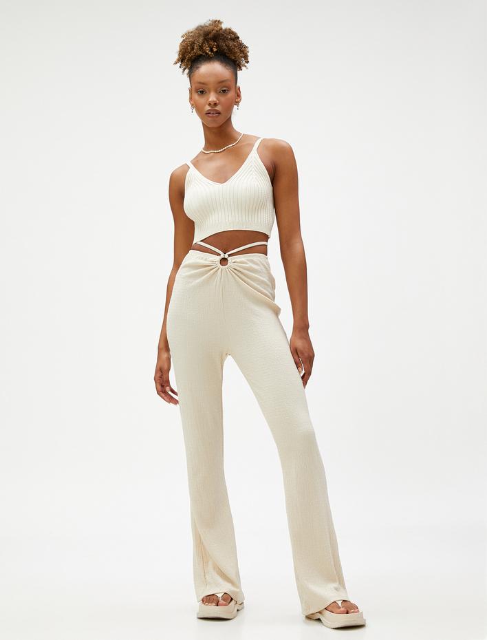  İspanyol Paça Pantolon Pencere Detaylı Biyeli Bürümcük