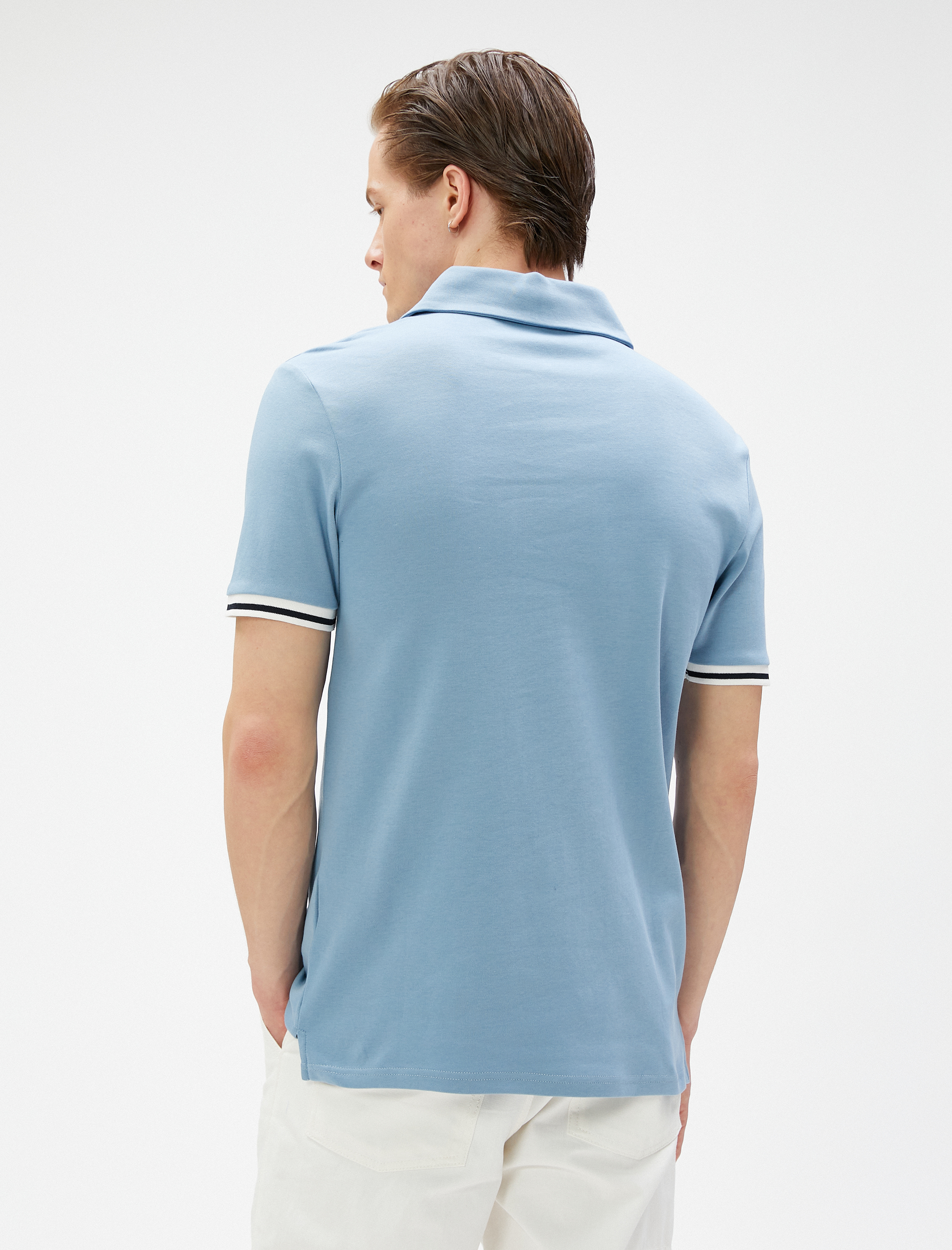 Basic Polo Tişört Düğmeli Dar Kesim Kısa Kollu Pamuklu