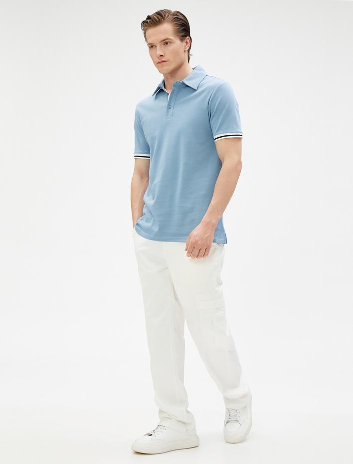  Basic Polo Tişört Düğmeli Dar Kesim Kısa Kollu Pamuklu