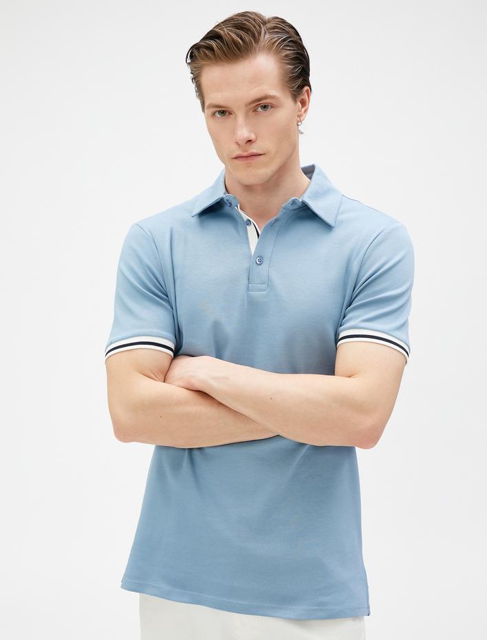  Basic Polo Tişört Düğmeli Dar Kesim Kısa Kollu Pamuklu