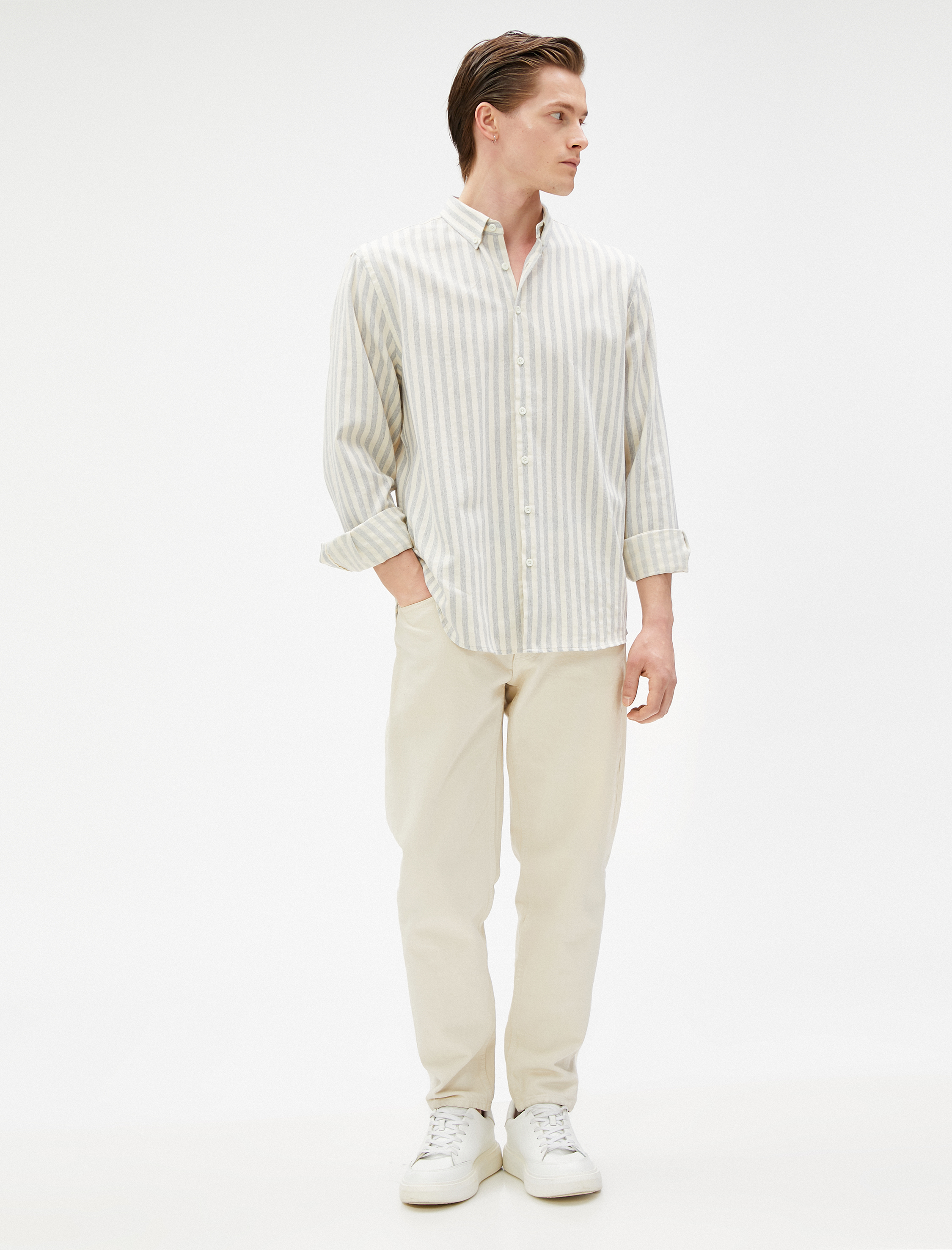   Spor Gömlek Slim Fit Klasik Yaka Uzun Kollu