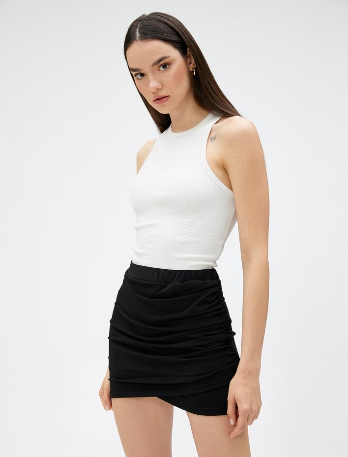  Drapeli Mini Etek Beli Lastikli