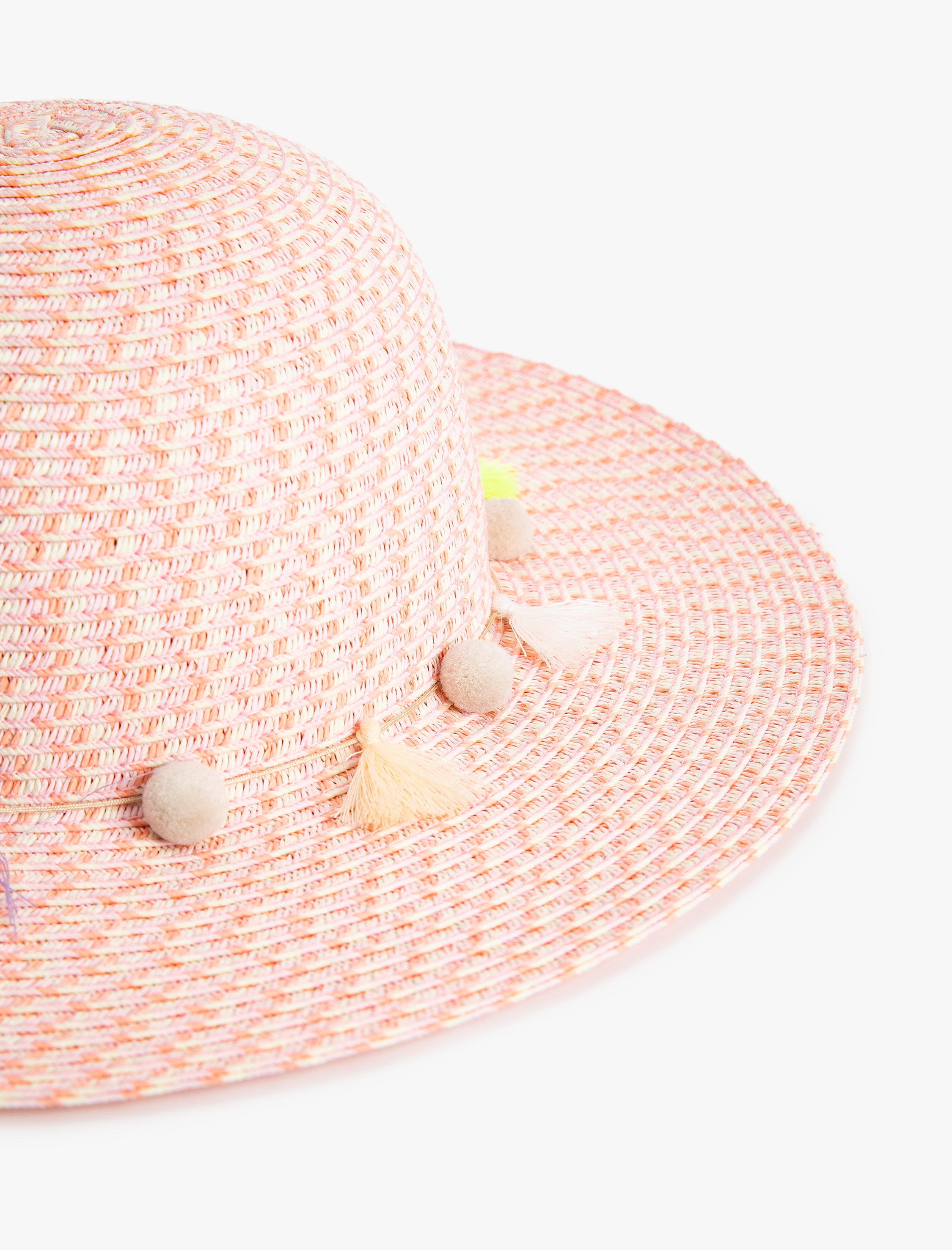  Kız Çocuk Hasır Şapka Ponpon Detaylı