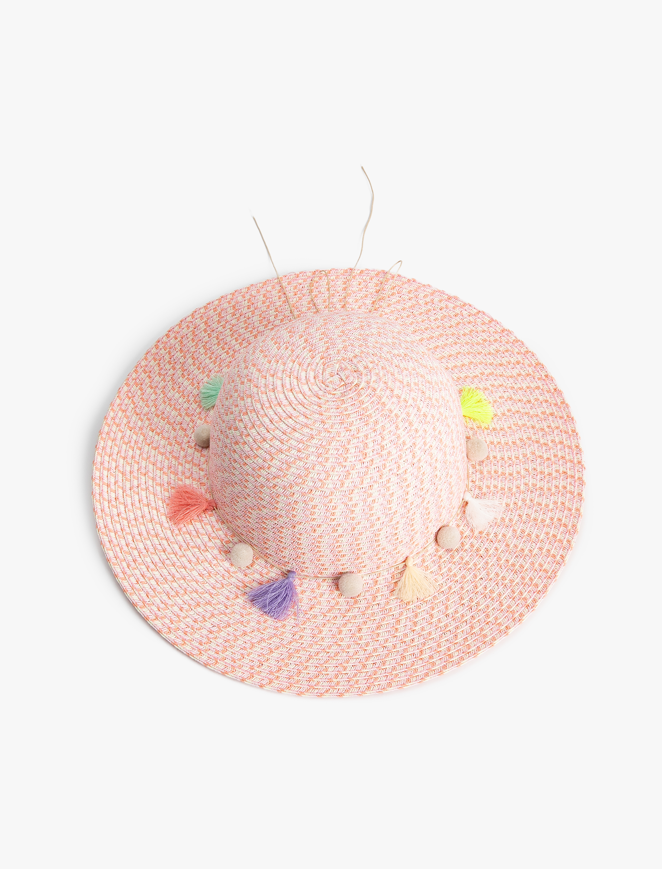  Kız Çocuk Hasır Şapka Ponpon Detaylı