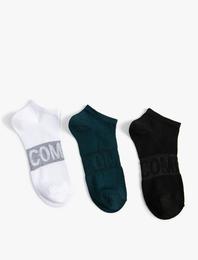 3'lü Patik Çorap Seti Slogan Baskılı Çok Renkli