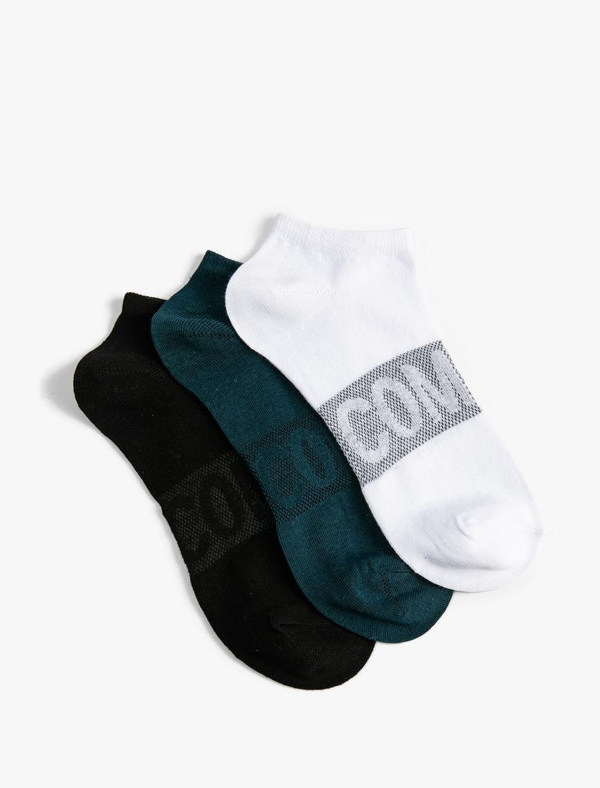  Erkek 3'lü Patik Çorap Seti Slogan Baskılı Çok Renkli