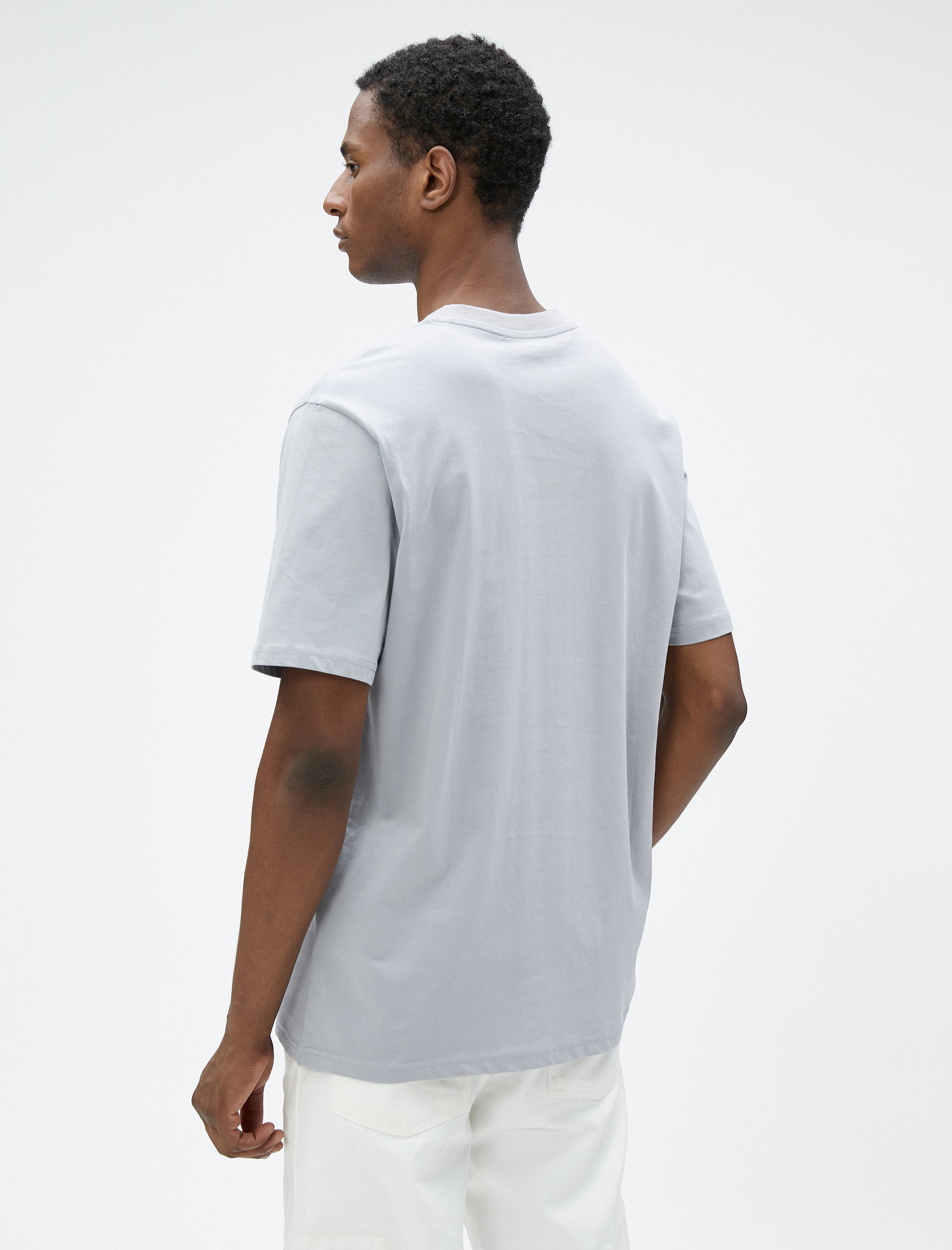   Uzakdoğu Baskılı Tişört Bisiklet Yaka Kısa Kollu Pamuklu