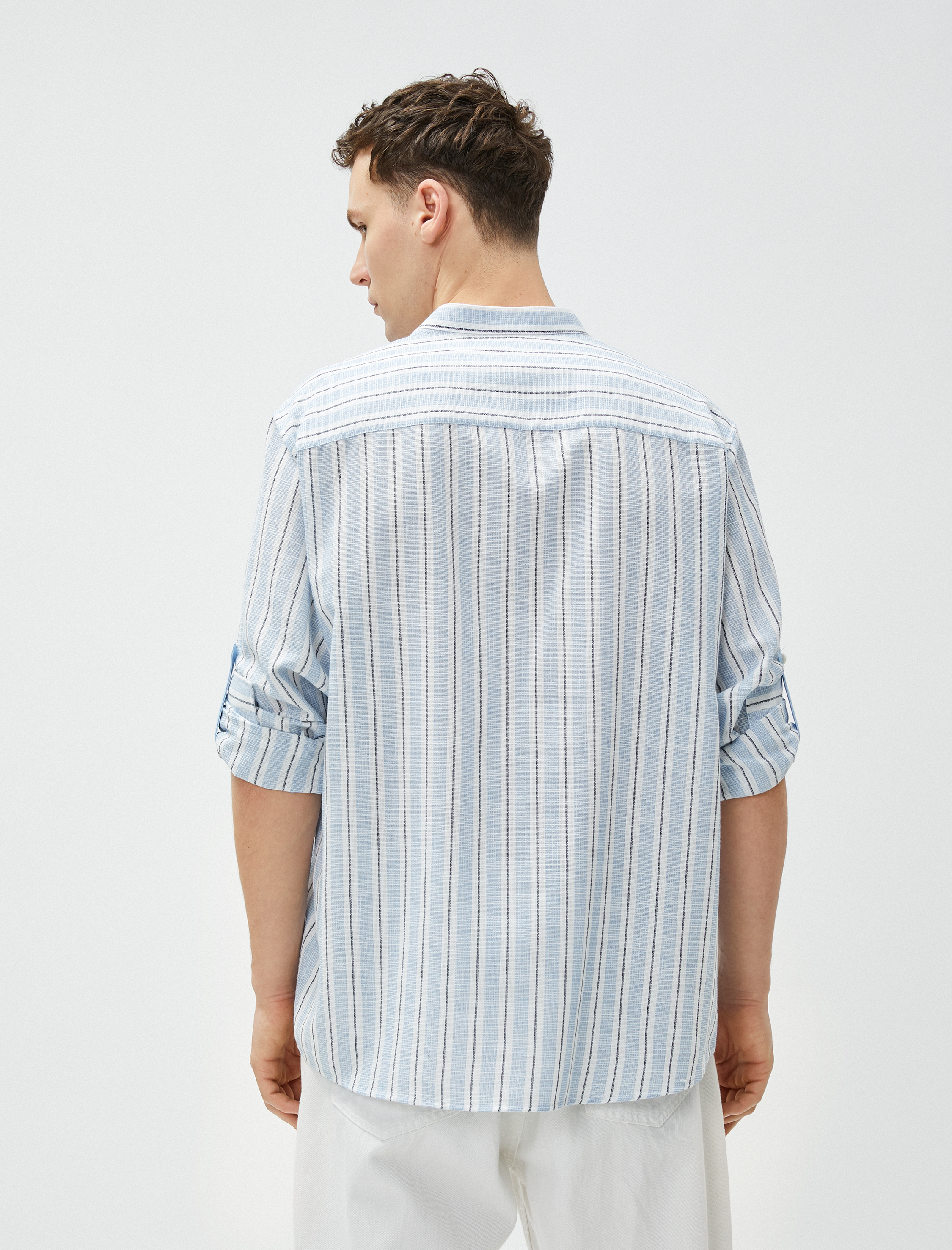   Hakim Yaka Gömlek Uzun Kollu Düğmeli Pamuklu