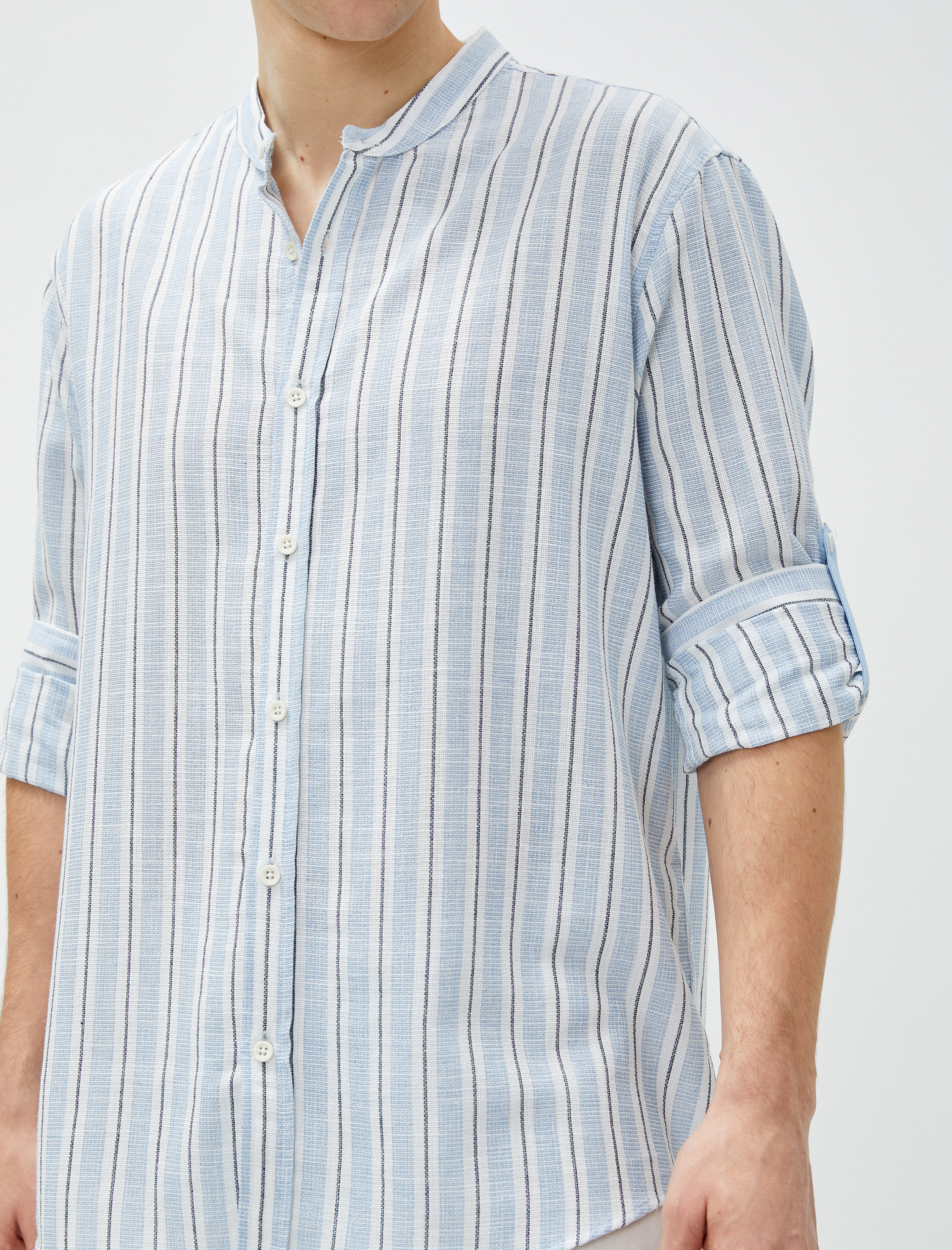   Hakim Yaka Gömlek Uzun Kollu Düğmeli Pamuklu