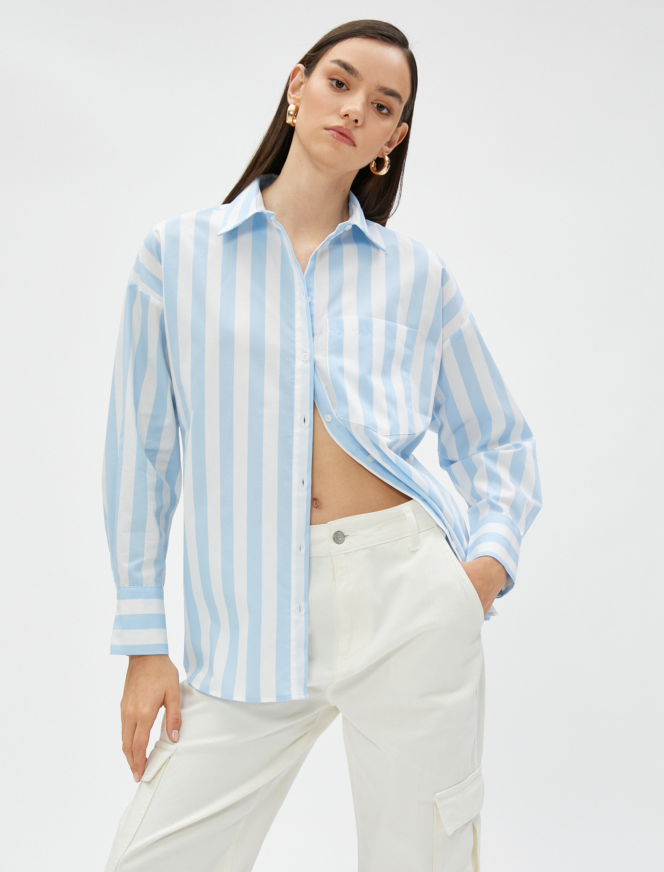   Oversize Poplin Gömlek Cep Detaylı