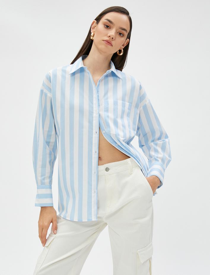  Oversize Poplin Gömlek Cep Detaylı