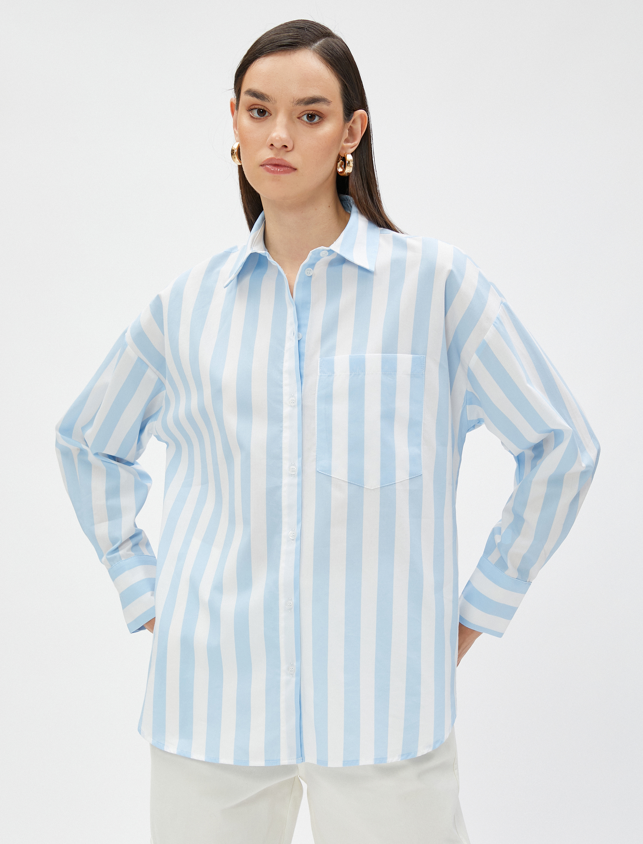   Oversize Poplin Gömlek Cep Detaylı