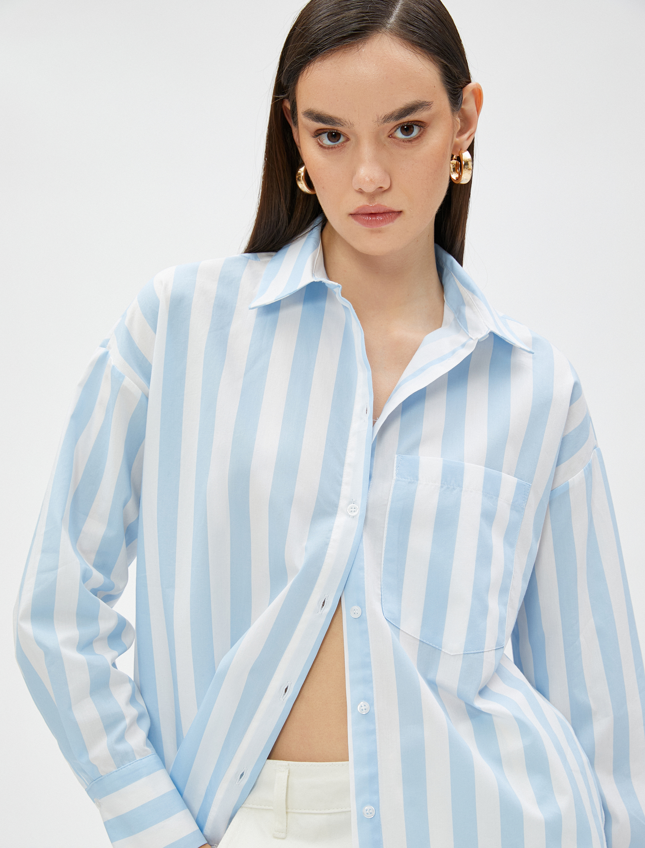   Oversize Poplin Gömlek Cep Detaylı
