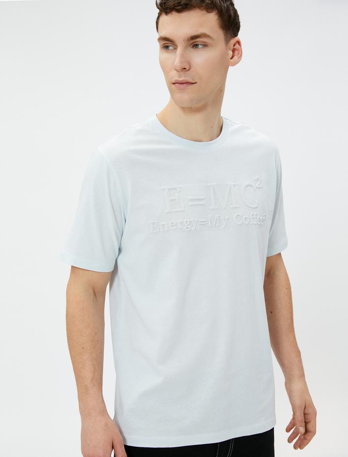  Tişört Pamuklu Kabartma Baskı Detaylı Kısa Kollu Bisiklet Yaka