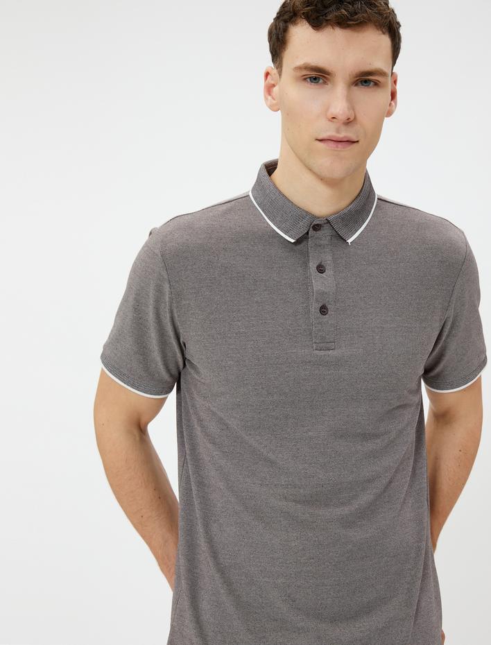  Polo Yaka Tişört Düğmeli Dar Kesim Kısa Kollu